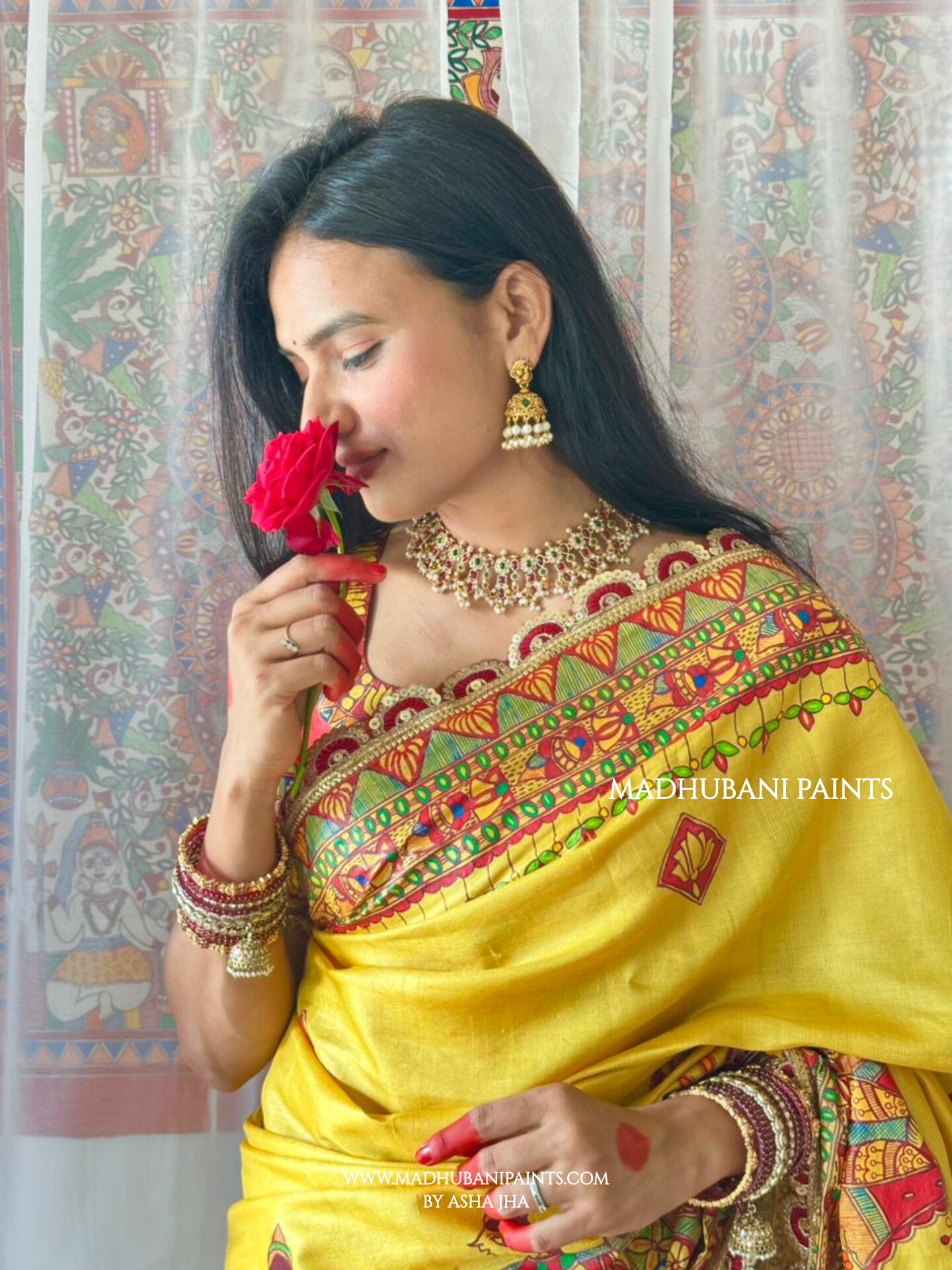 MITHILA WEDDING Hand-painted Madhubani Tussar Silk Saree