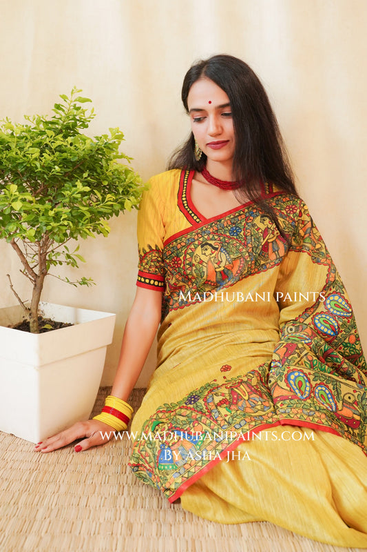 'VISHNU NARAYAN' Handpainted Madhubani Chanderi Saree