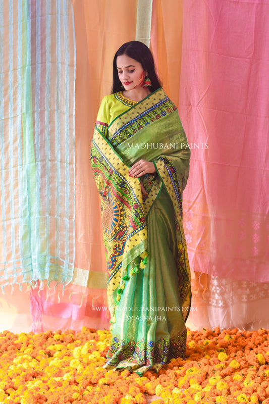 VASANTI Hand-painted Madhubani Tissue Linen Saree