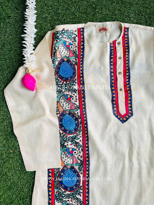 Neeli Mayuri Hand-painted Handloom Men's Tussar Silk Kurta