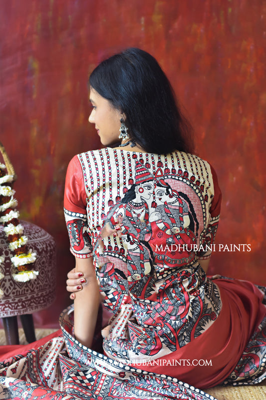 RED BENGALI WEDDING Hand-painted Madhubani Tussar Silk Blouse