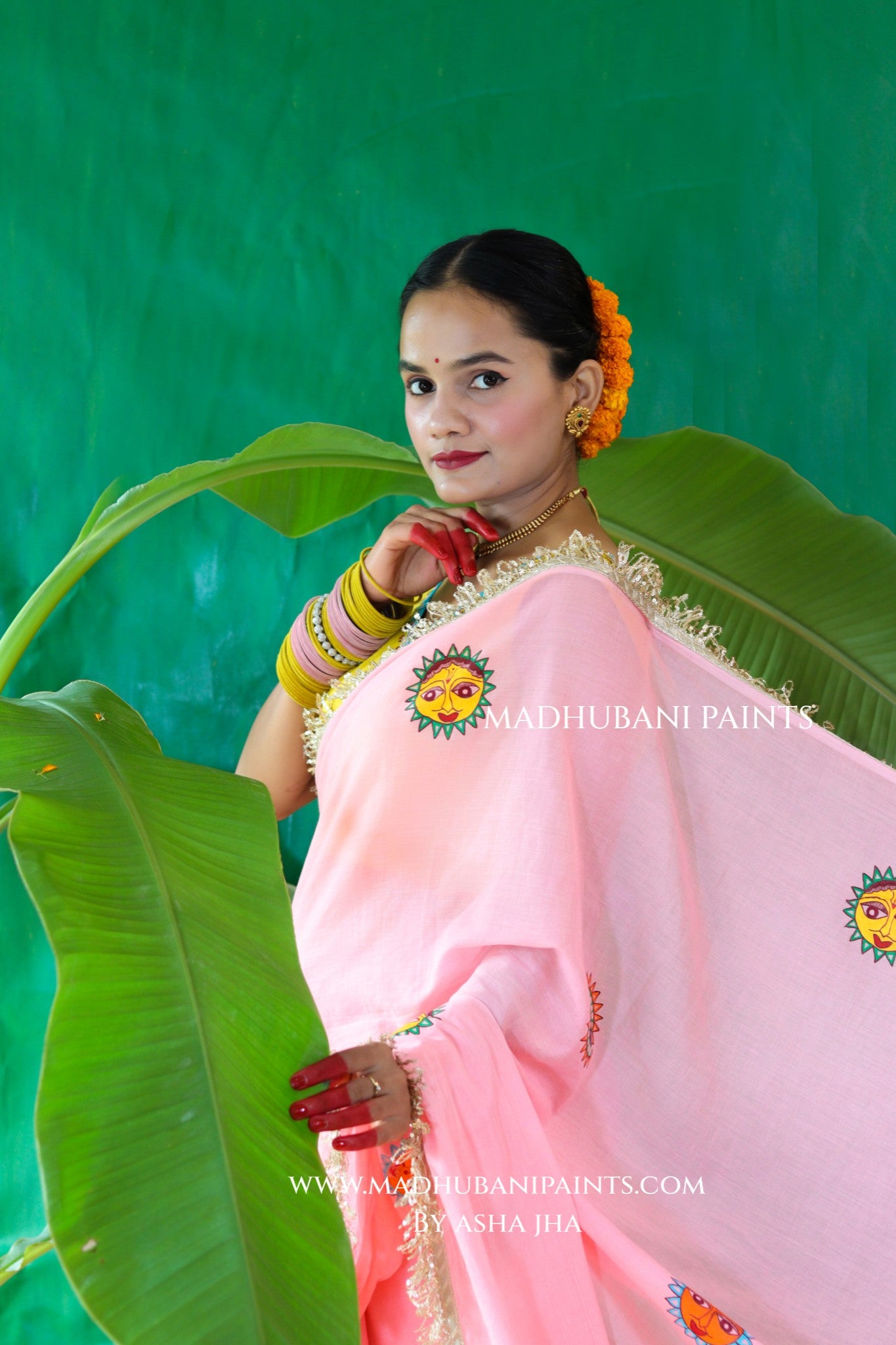 SURYA Chhath Puja Handpainted Madhubani Mul Cotton Saree Blouse Set