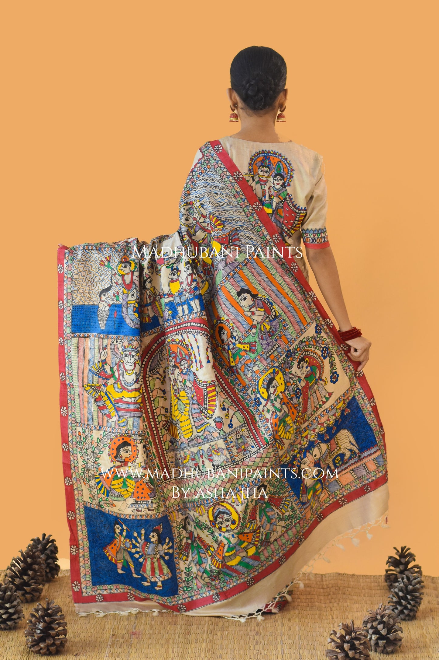 NARAYAN AVATAR Hand-painted Madhubani Tussar Silk Saree