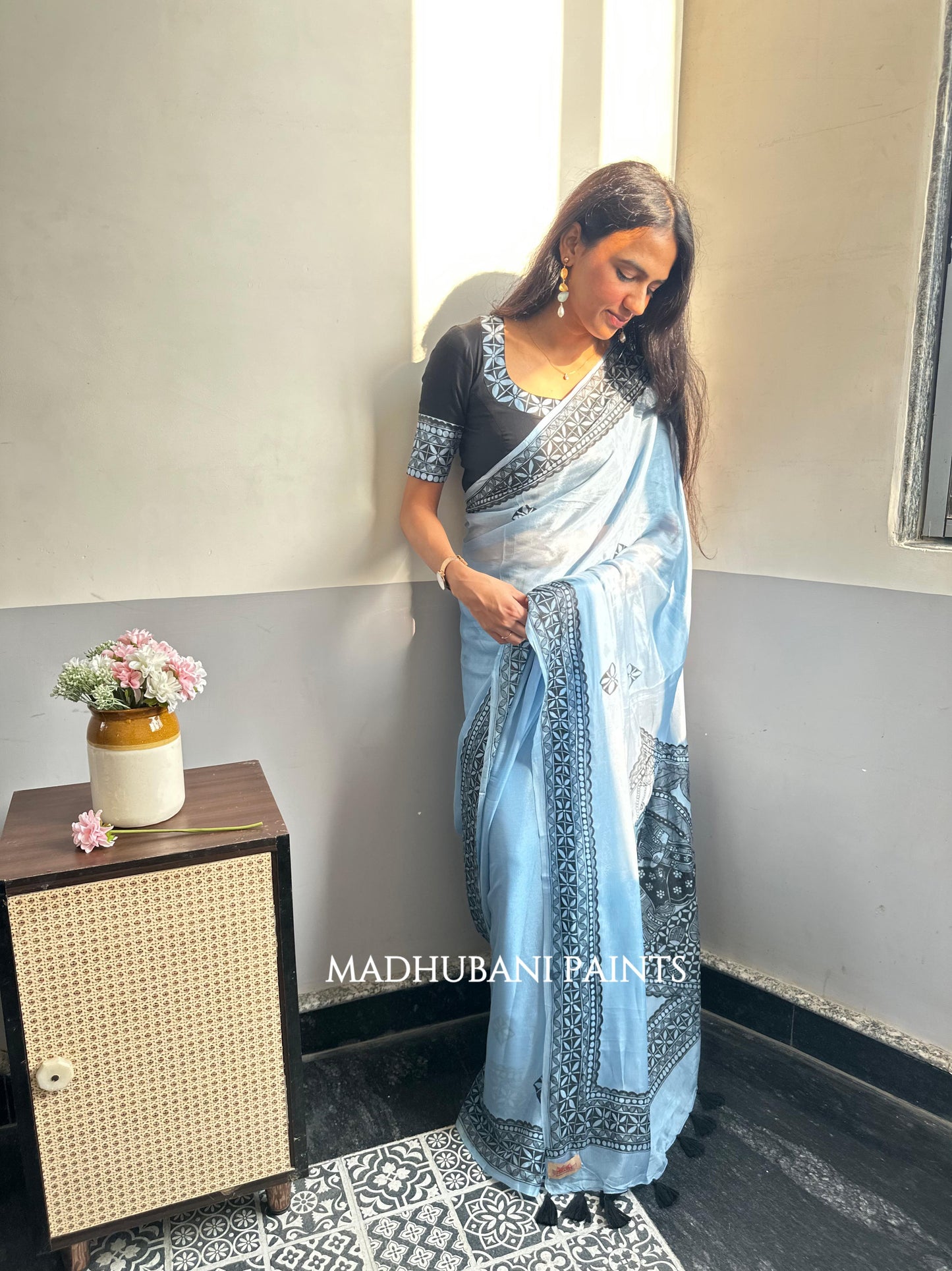 ROOPANJALI Hand-painted Madhubani Chiffon Saree