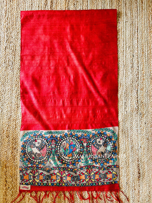 Mor Machli Hand-painted Tussar Silk Stole