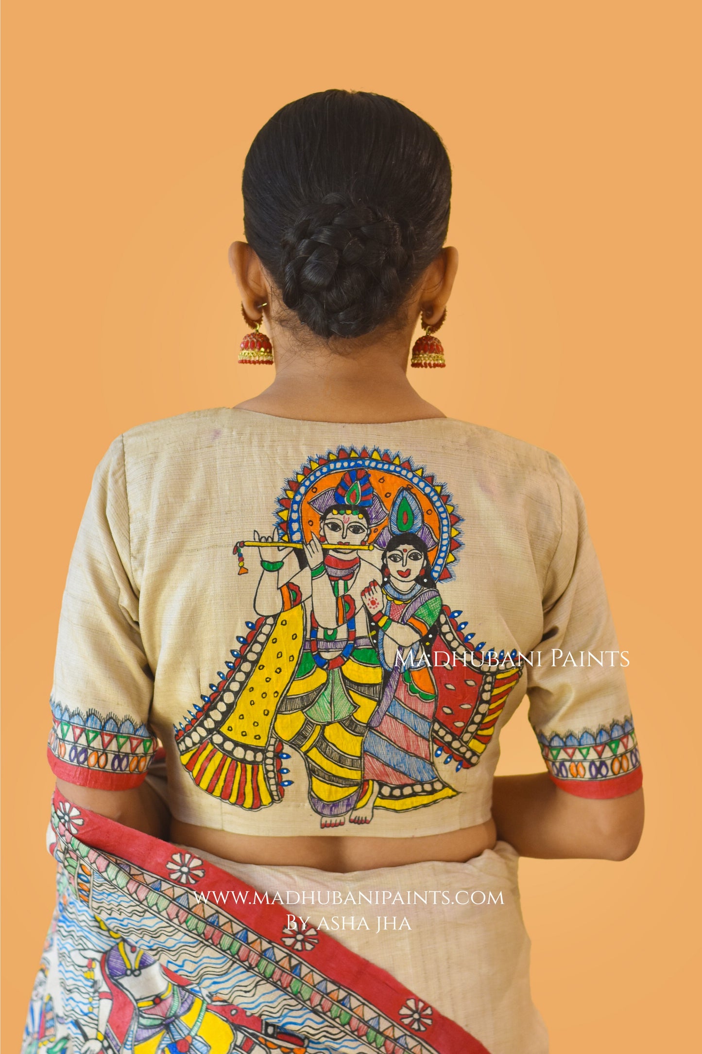 NARAYAN AVATAR Hand-painted Madhubani Tussar Silk Saree Blouse Set