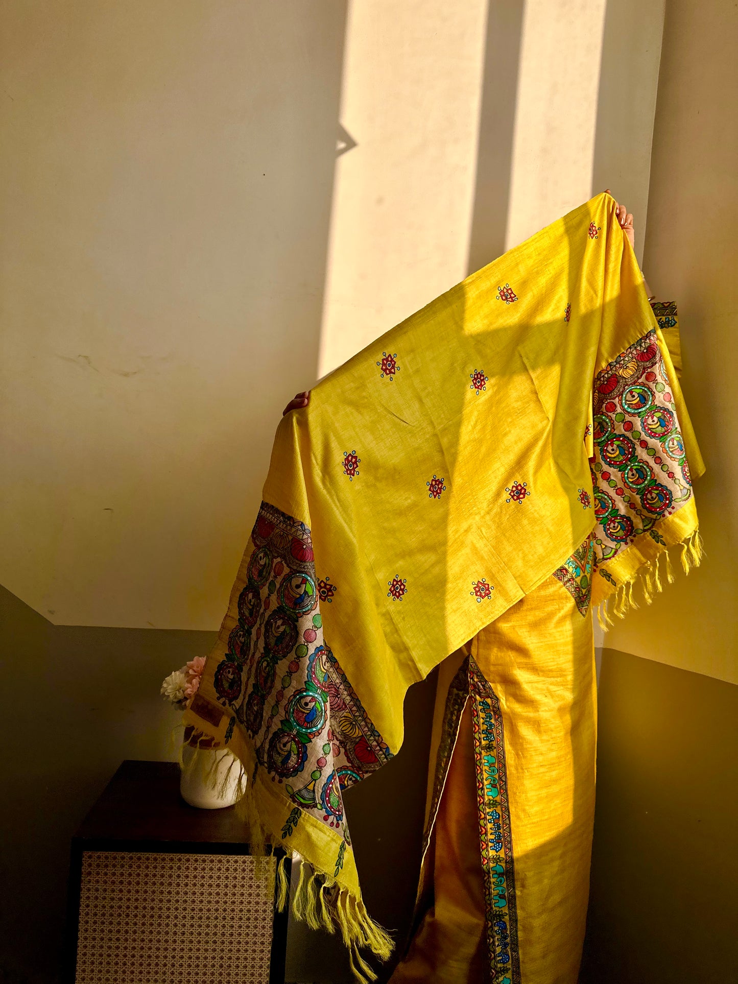 Fish Hand-painted Madhubani Tussar Silk Stole