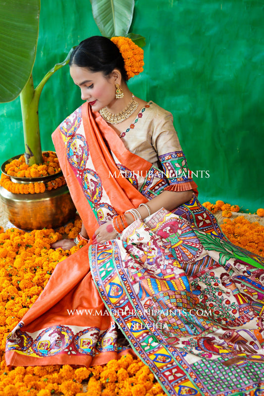 CHHATH PAWAN Handpainted Madhubani Tussar Silk Saree