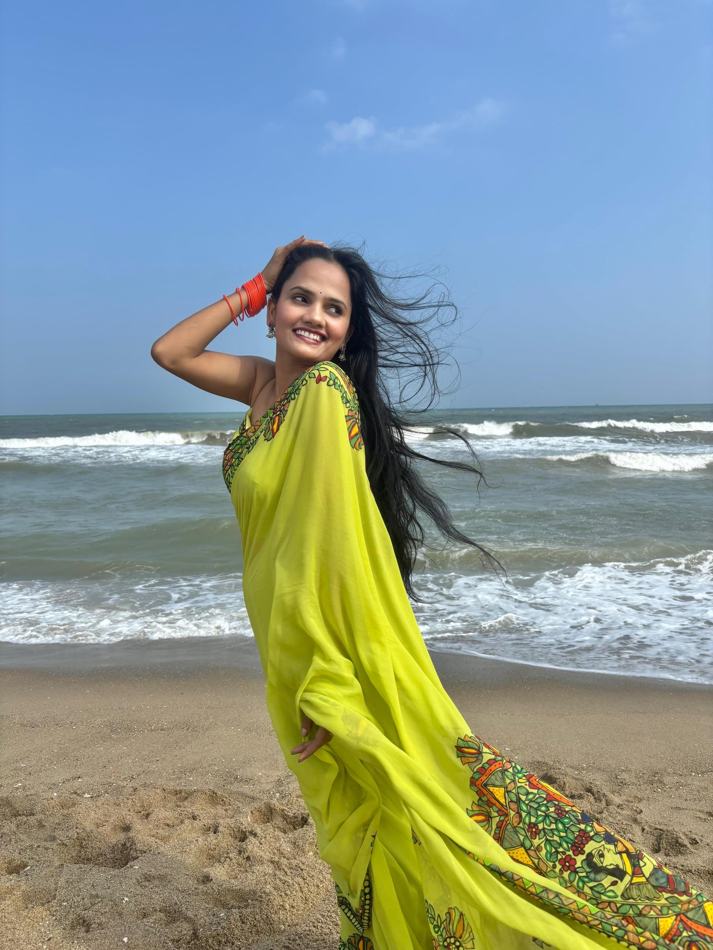 MRIDULA Handpainted Madhubani Georgette Saree