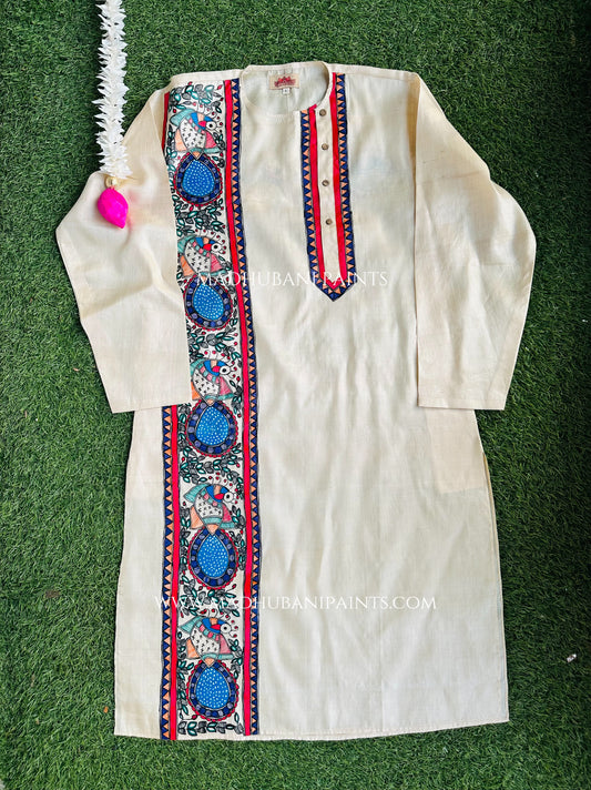 Neeli Mayuri Hand-painted Handloom Men's Tussar Silk Kurta