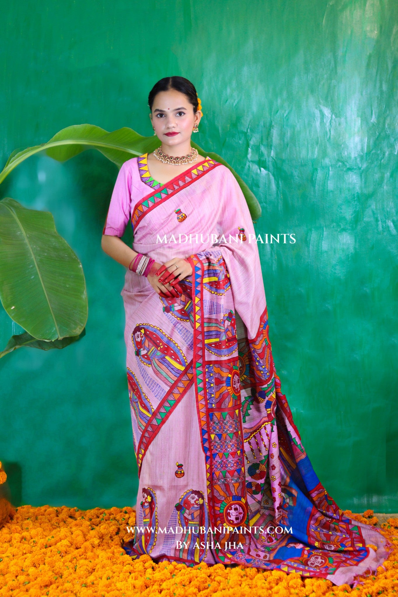 CHHATHI MAIYAA Handpainted Madhubani Chanderi Saree