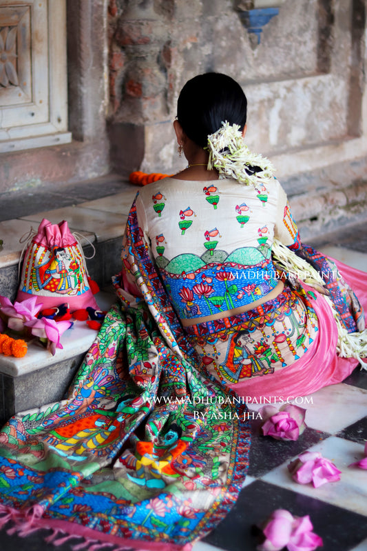 Durga Ji Ki Palki Handpainted Tussar Silk Madhubani Blouse