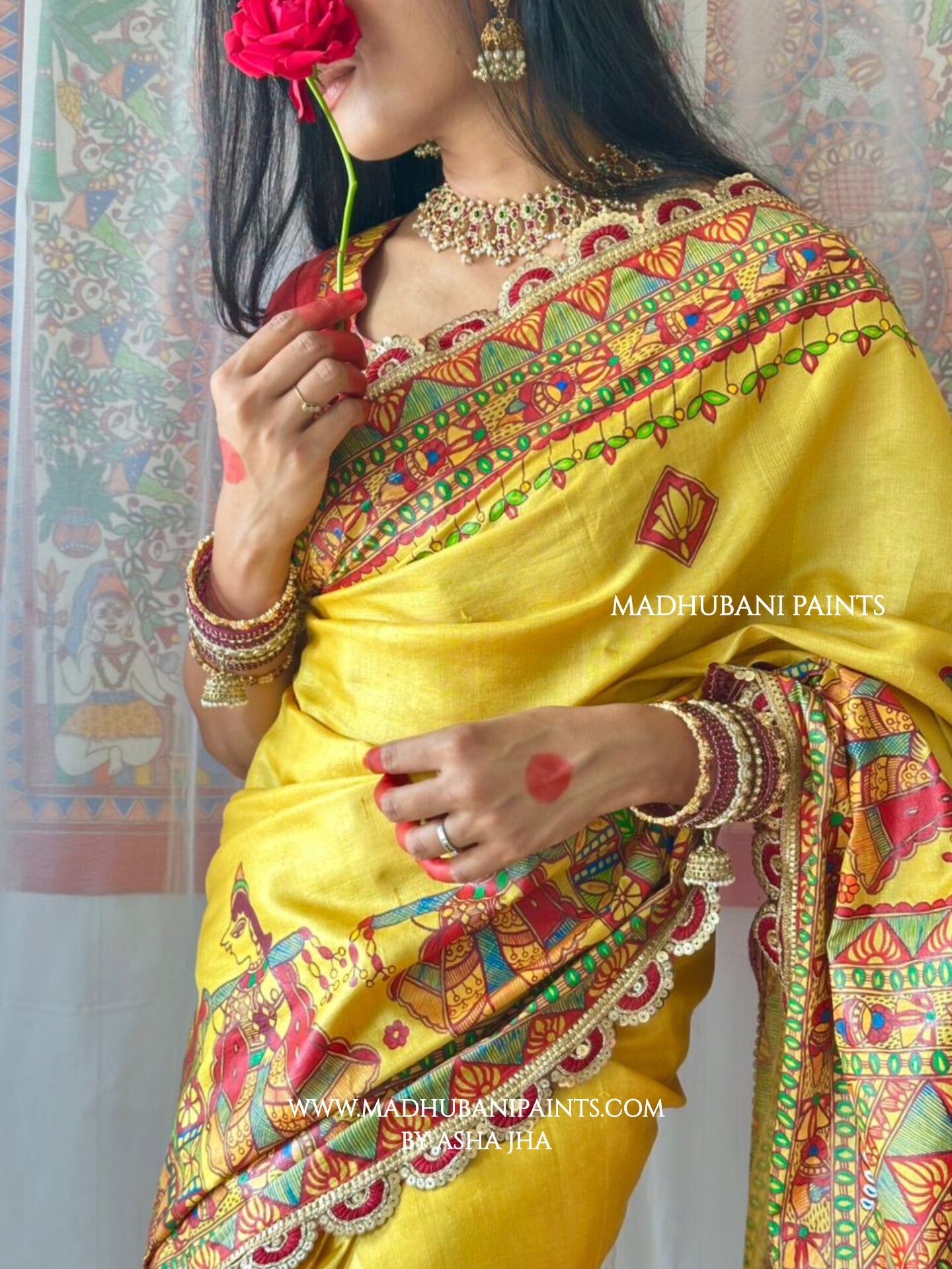 MITHILA WEDDING Hand-painted Madhubani Tussar Silk Saree
