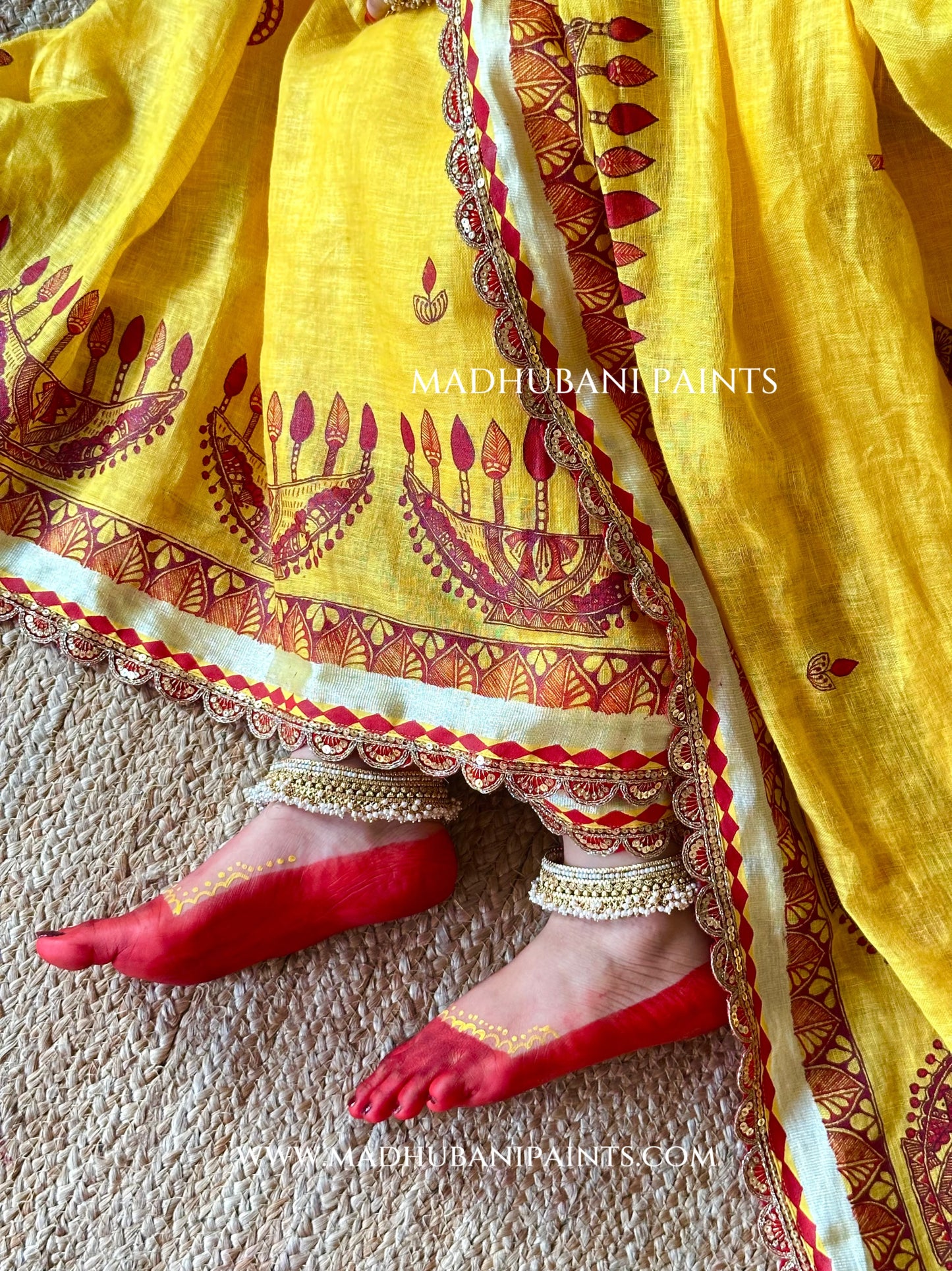 Haldi Bridal Hand-painted Madhubani Painting Saree Blouse Set
