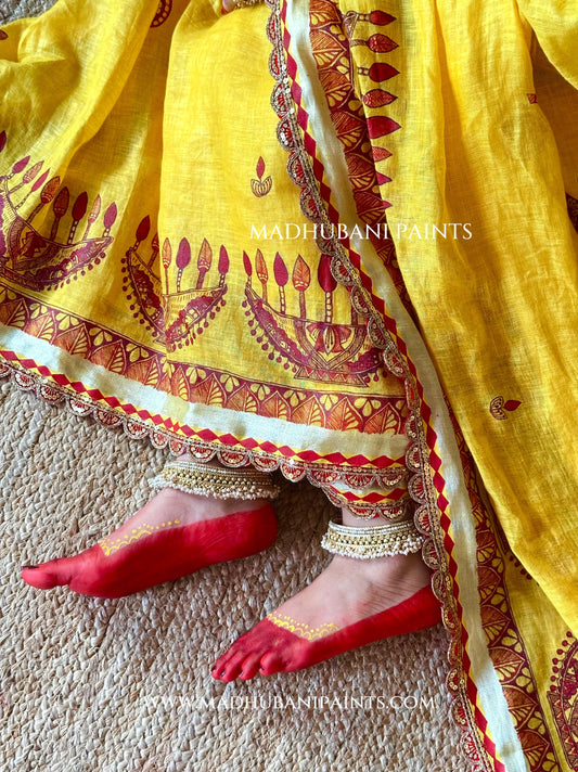 Haldi Bridal Hand-painted Madhubani Painting Saree