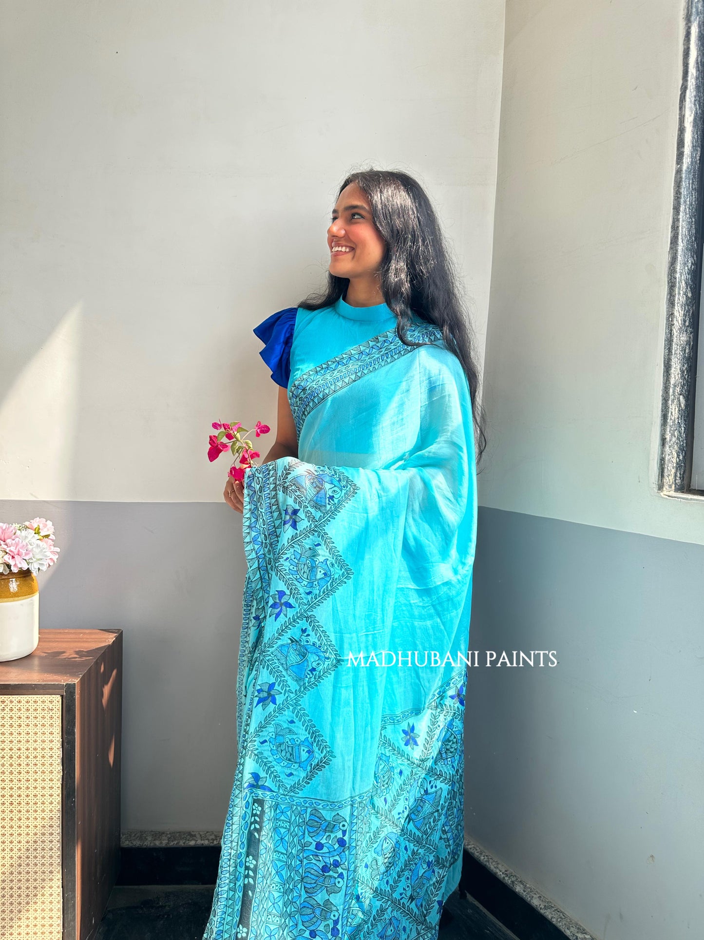 NEELAMBARI Hand-painted Madhubani Chiffon Saree Blouse Set