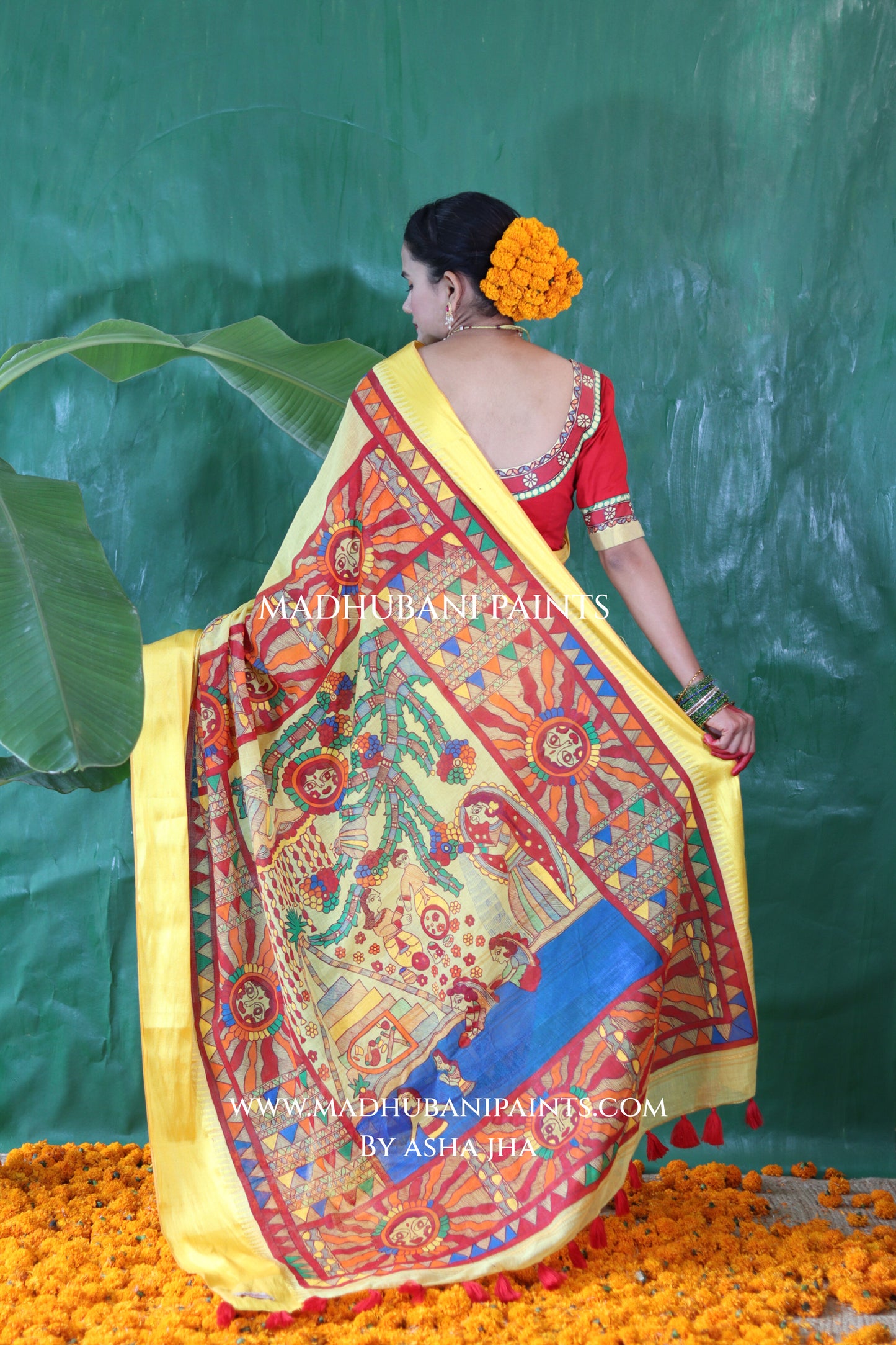 Chhath Puja Handpainted Madhubani Handloom Cotton Saree