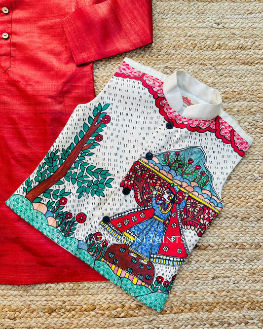 Krishna Kids kurta Nehru Jacket Set