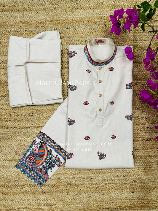 Radha Krishna Hand-painted Handloom Men's Cotton Kurta