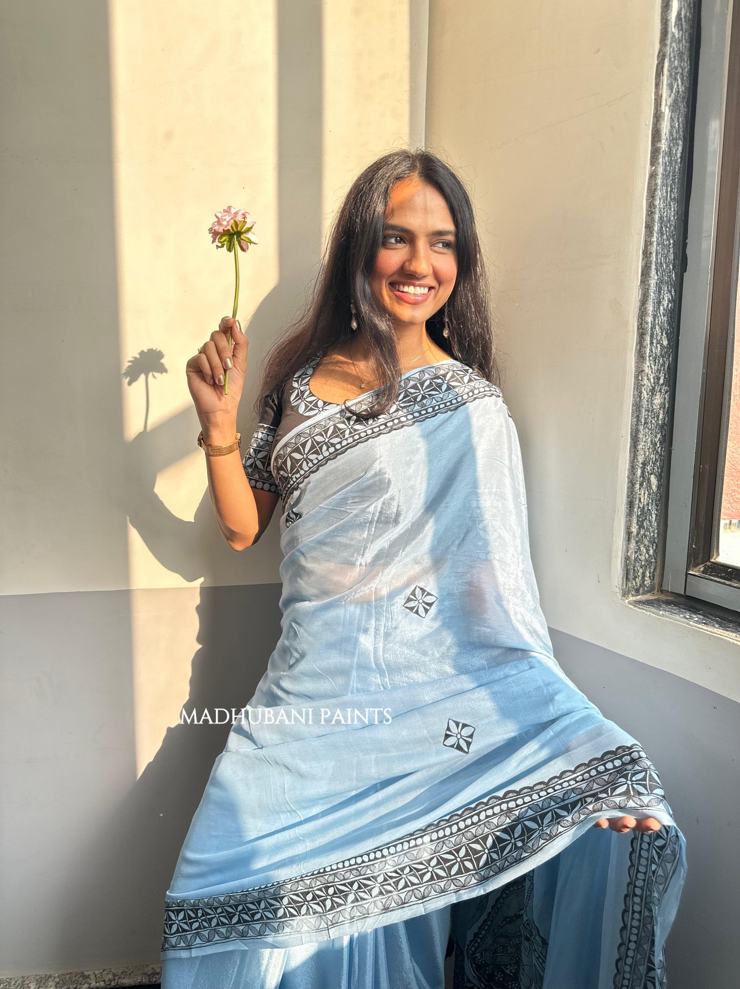 ROOPANJALI Hand-painted Madhubani Chiffon Saree