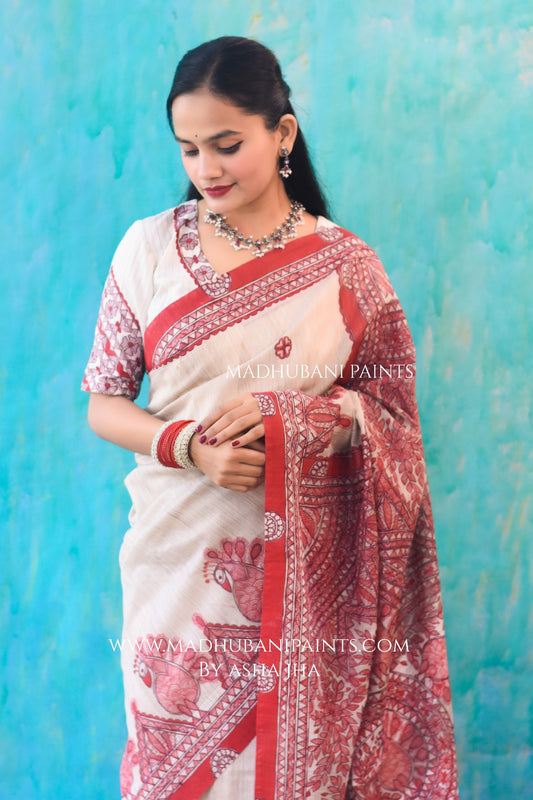 LAALIMA Hand-painted Madhubani Chanderi Saree