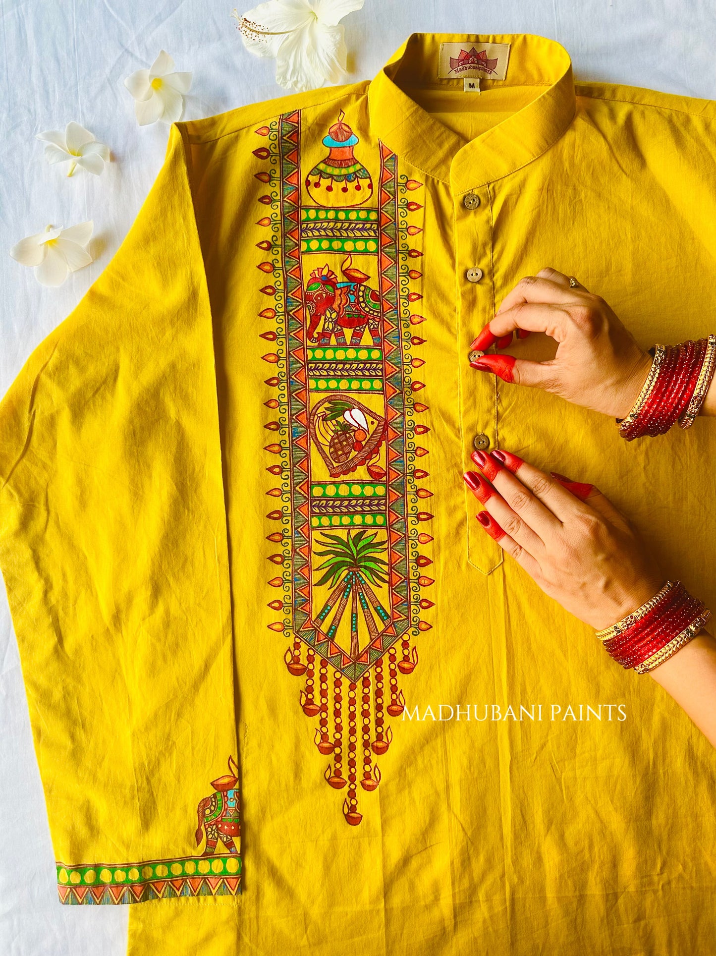 Bihar Chhath Puja Hand-painted  Madhubani Men's Cotton Kurta