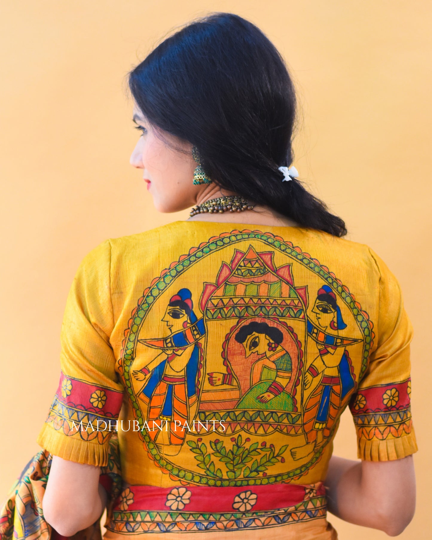 SAUBHAGYA Hand-painted Tussar Silk Saree blouse set