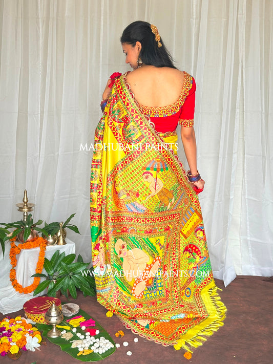 UPNAYAN Hand-painted Madhubani Tussar Silk Family Set