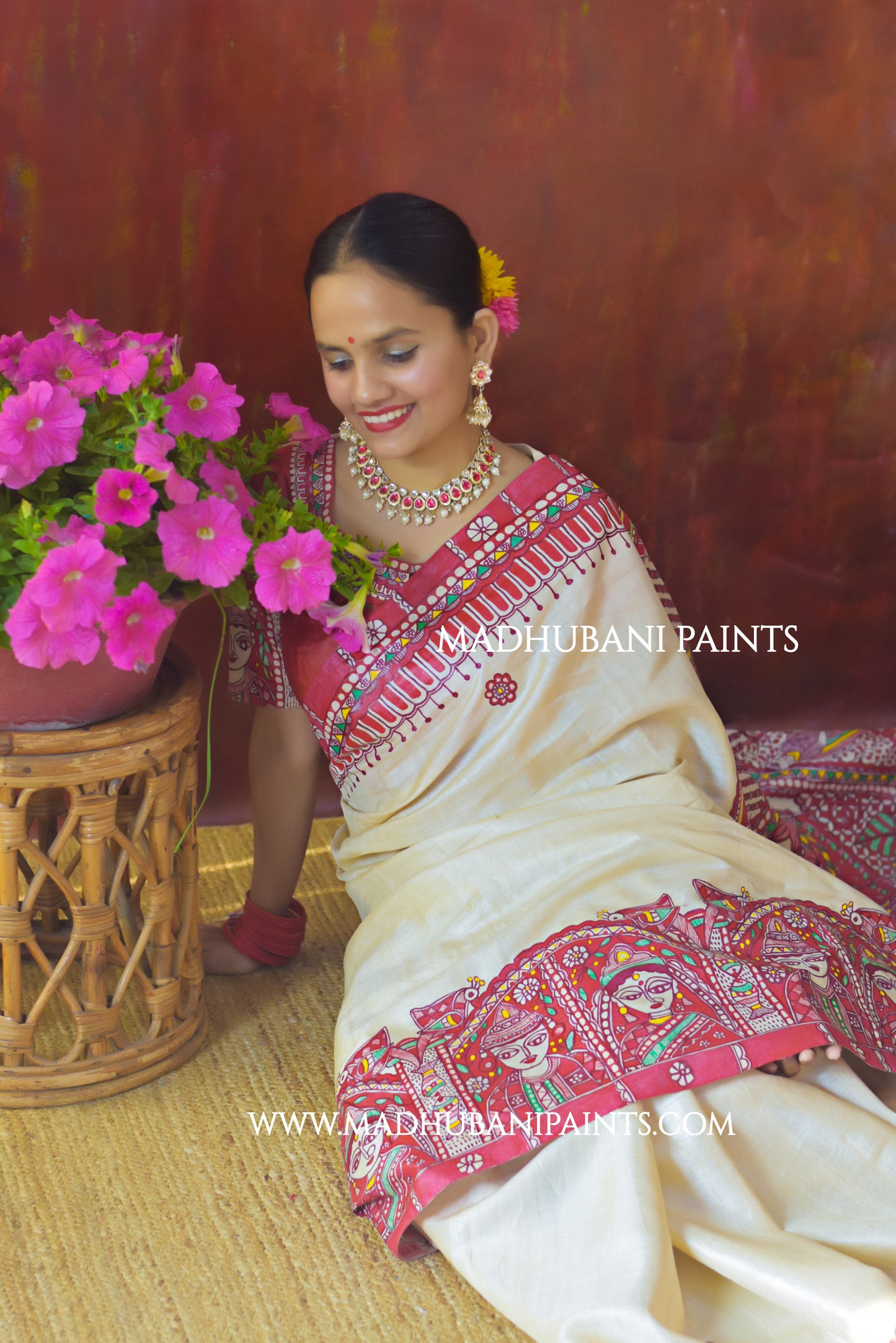 BENGALI BRIDE Hand-painted Madhubani Tussar Silk Saree