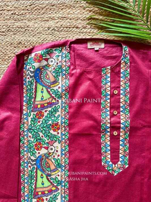 Maroon Mayuri Hand-painted Handloom Men's Cotton Kurta