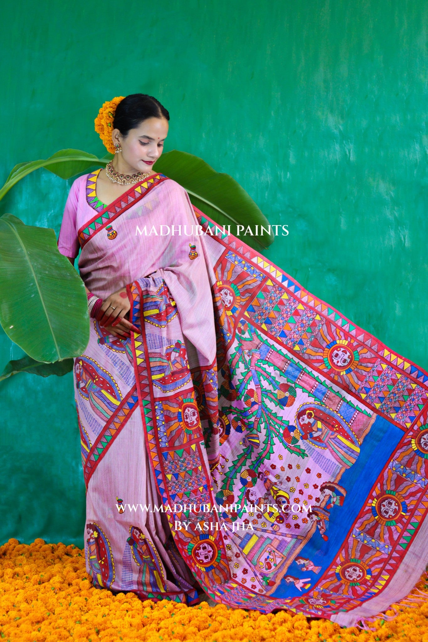 CHHATHI MAIYAA Handpainted Madhubani Chanderi Saree