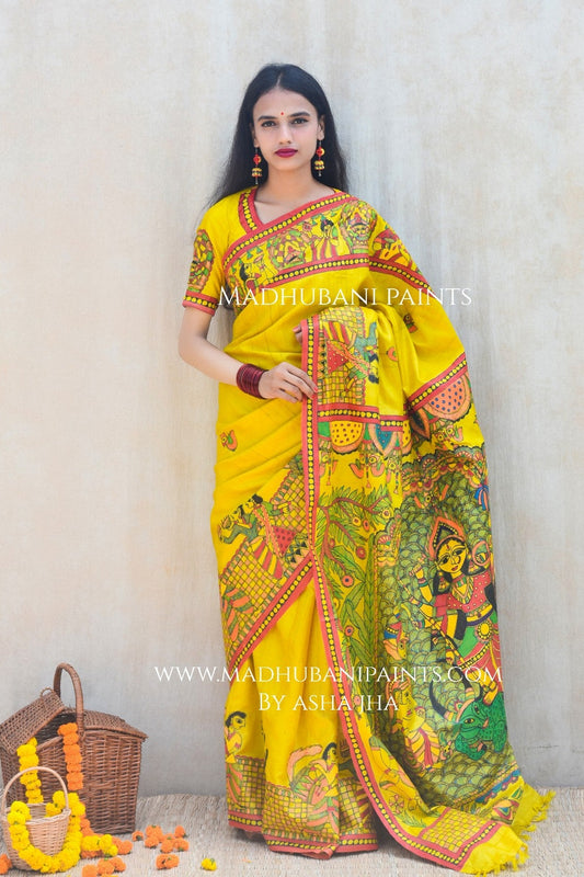 'DIVYANI' Handpainted Madhubani Tussar Silk Saree