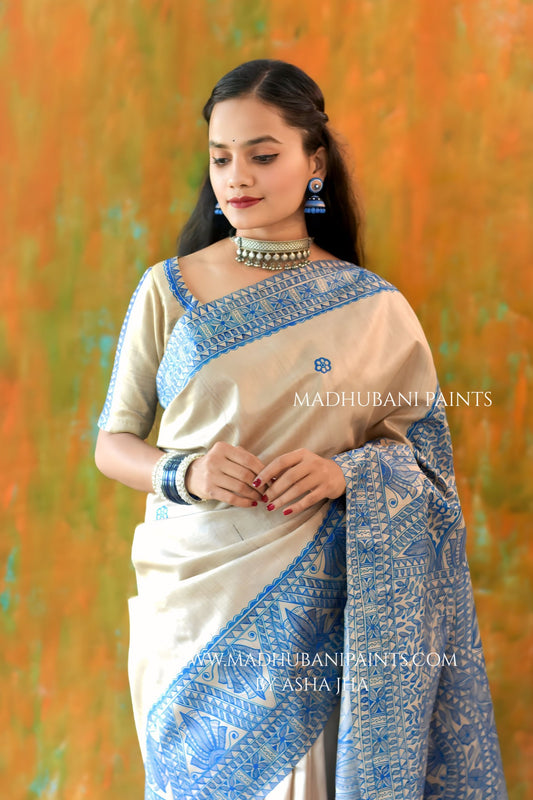 KAMAL LEELA Hand-painted Madhubani Tussar Silk Saree