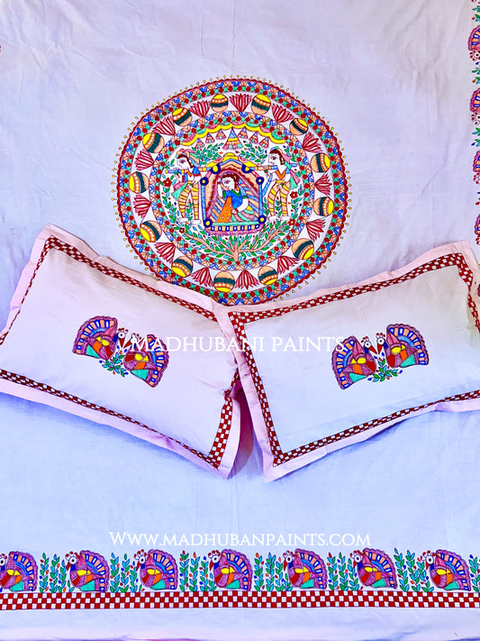 DOLI KA HAAR Hand-painted Bedsheet With Pillow Cover