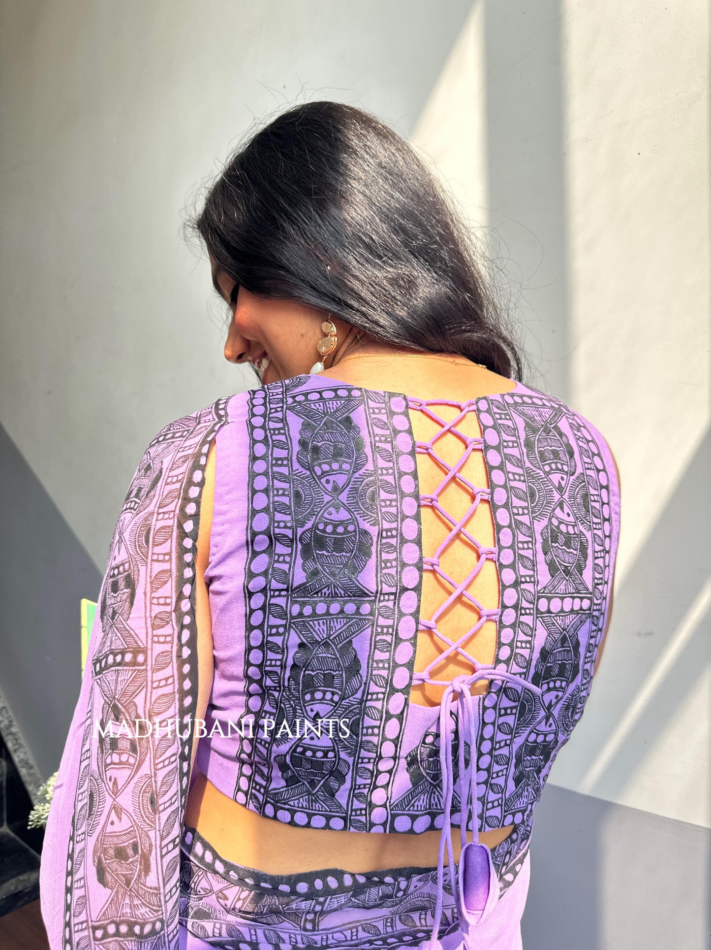 TARANGINI Handpainted Madhubani Georgette Saree Blouse Set