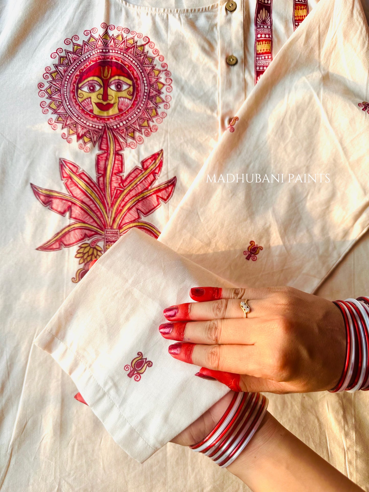 Suruj Dev Hand-painted  Madhubani Men's Cotton Kurta