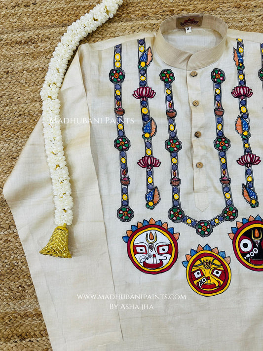Lord Jagannatha Hand-painted Madhubani Men's Tussar Silk Kurta