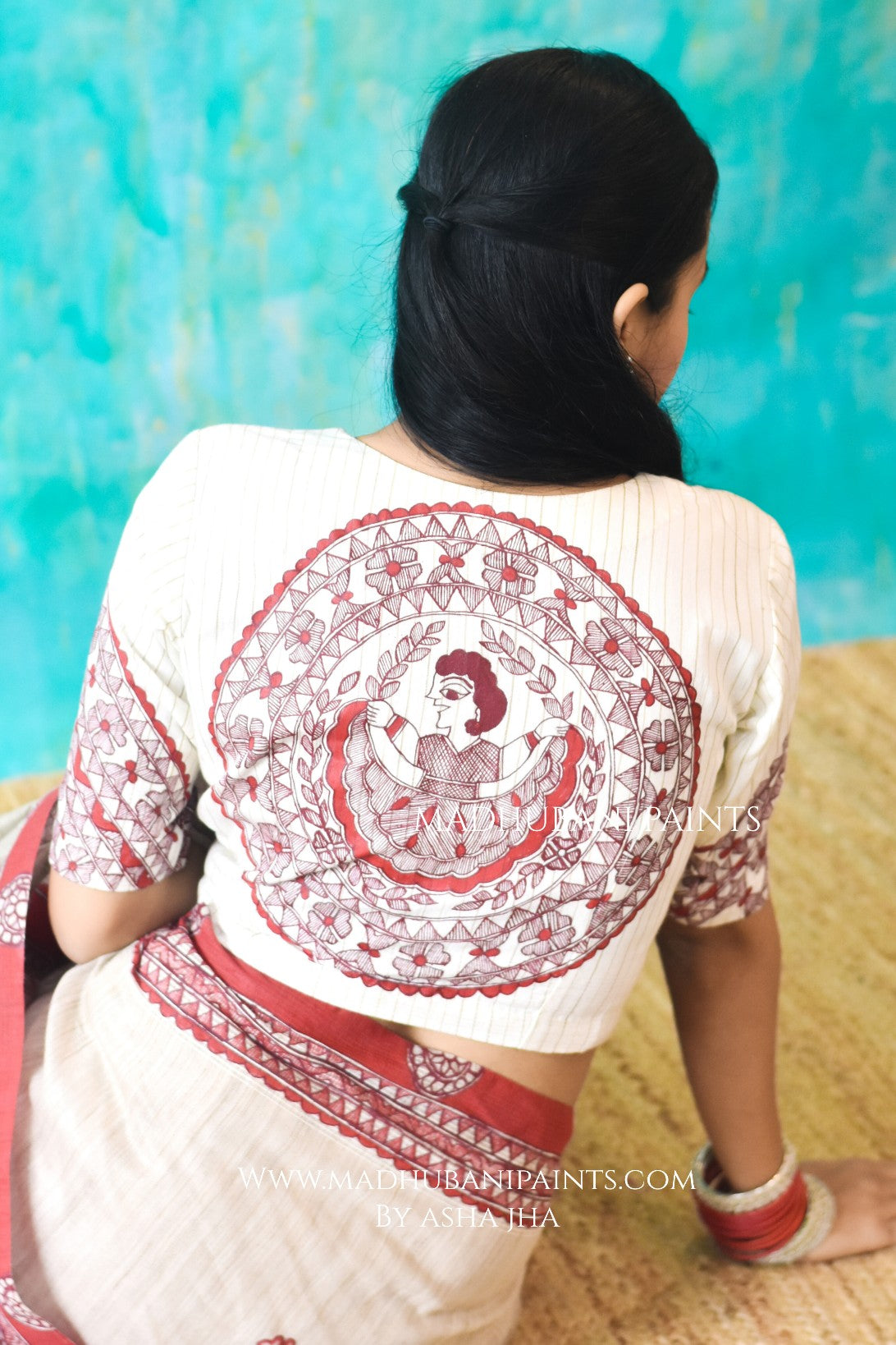 LAALIMA Hand-painted Madhubani Chanderi Saree Blouse Set