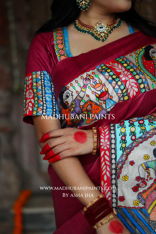 KAMAKHYA Handpainted Tussar Silk Madhubani Blouse