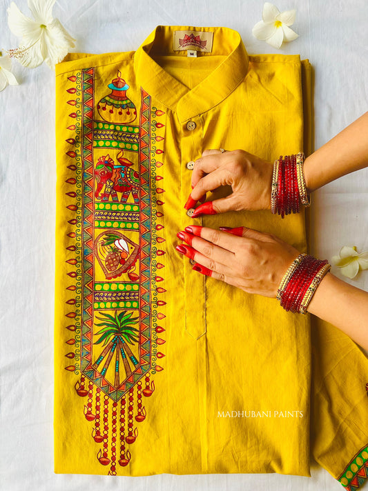Bihar Chhath Puja Hand-painted Madhubani Men's Cotton Kurta