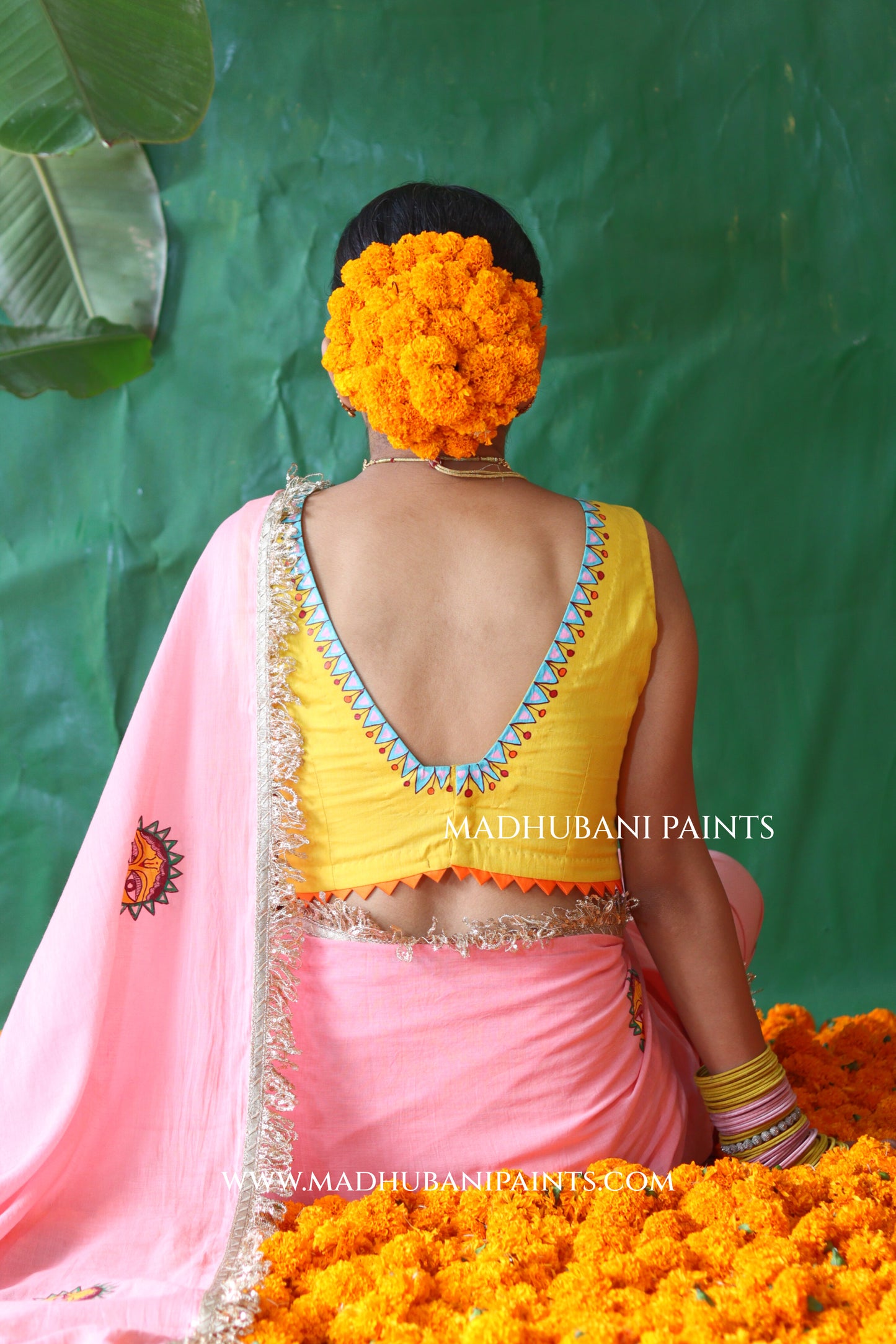 SURYA Chhath Puja Handpainted Madhubani Mul Cotton Saree Blouse Set