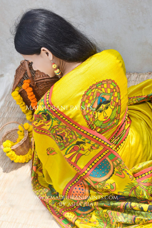 'DIVYANI' Handpainted Madhubani Tussar Silk Saree