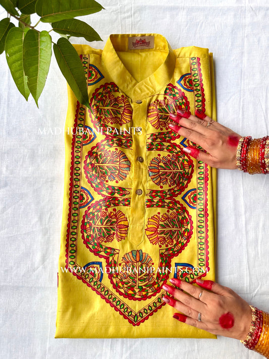 UPNAYAN Hand-painted Handloom Men's Tussar Silk Kurta