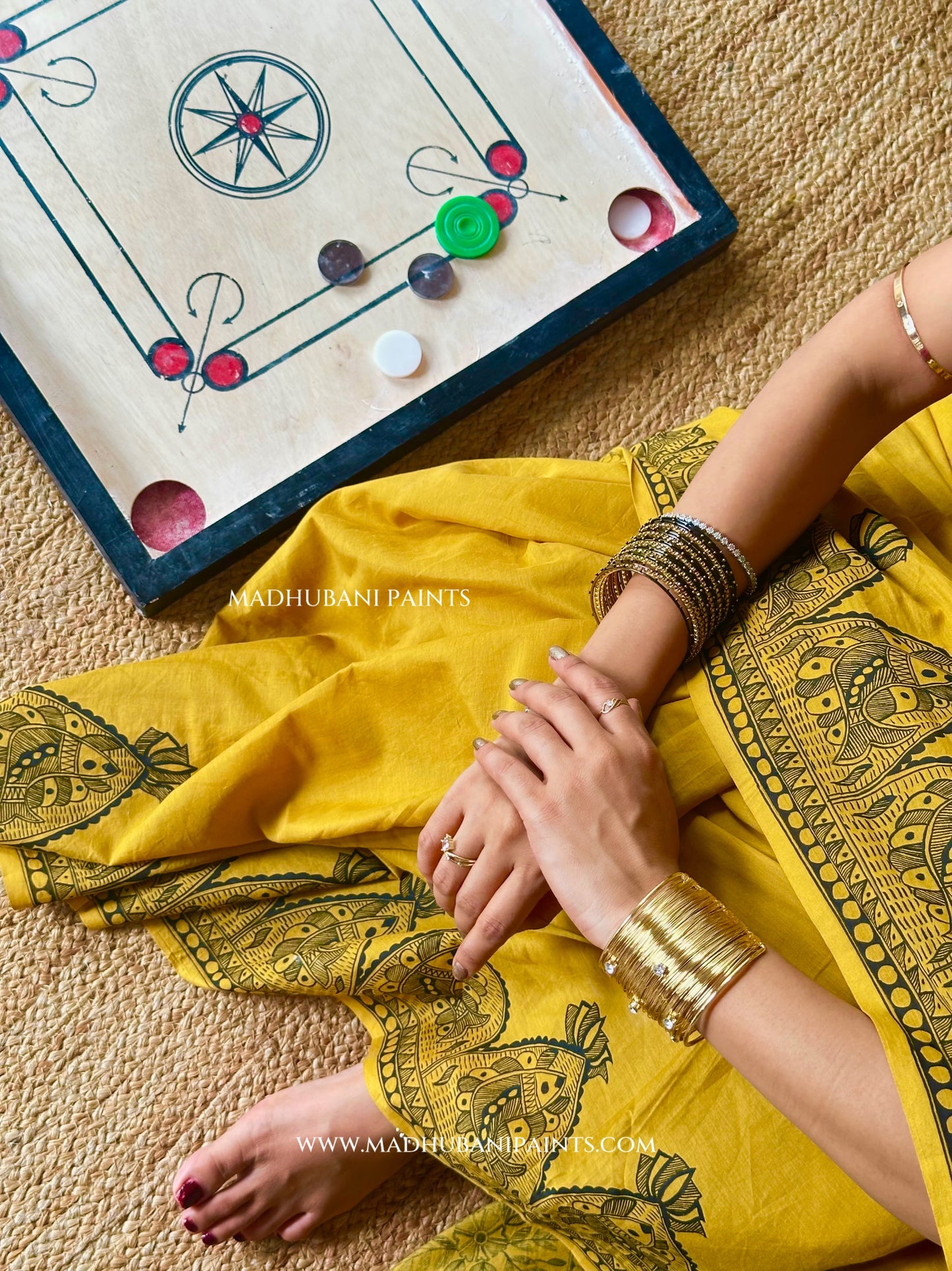 SAGAR Handpainted Madhubani Cotton Saree Blouse Set