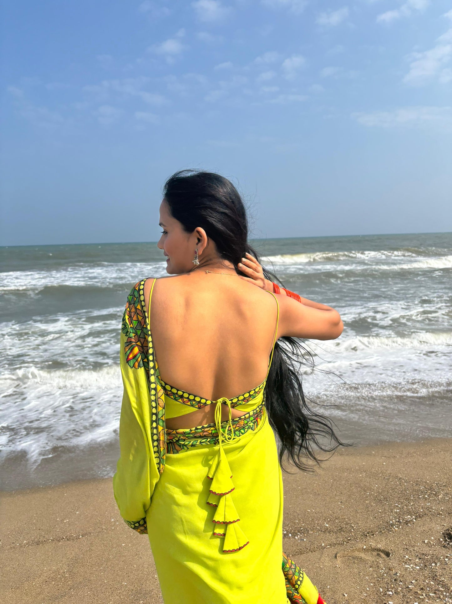 MRIDULA Handpainted Madhubani Georgette Saree Blouse Set