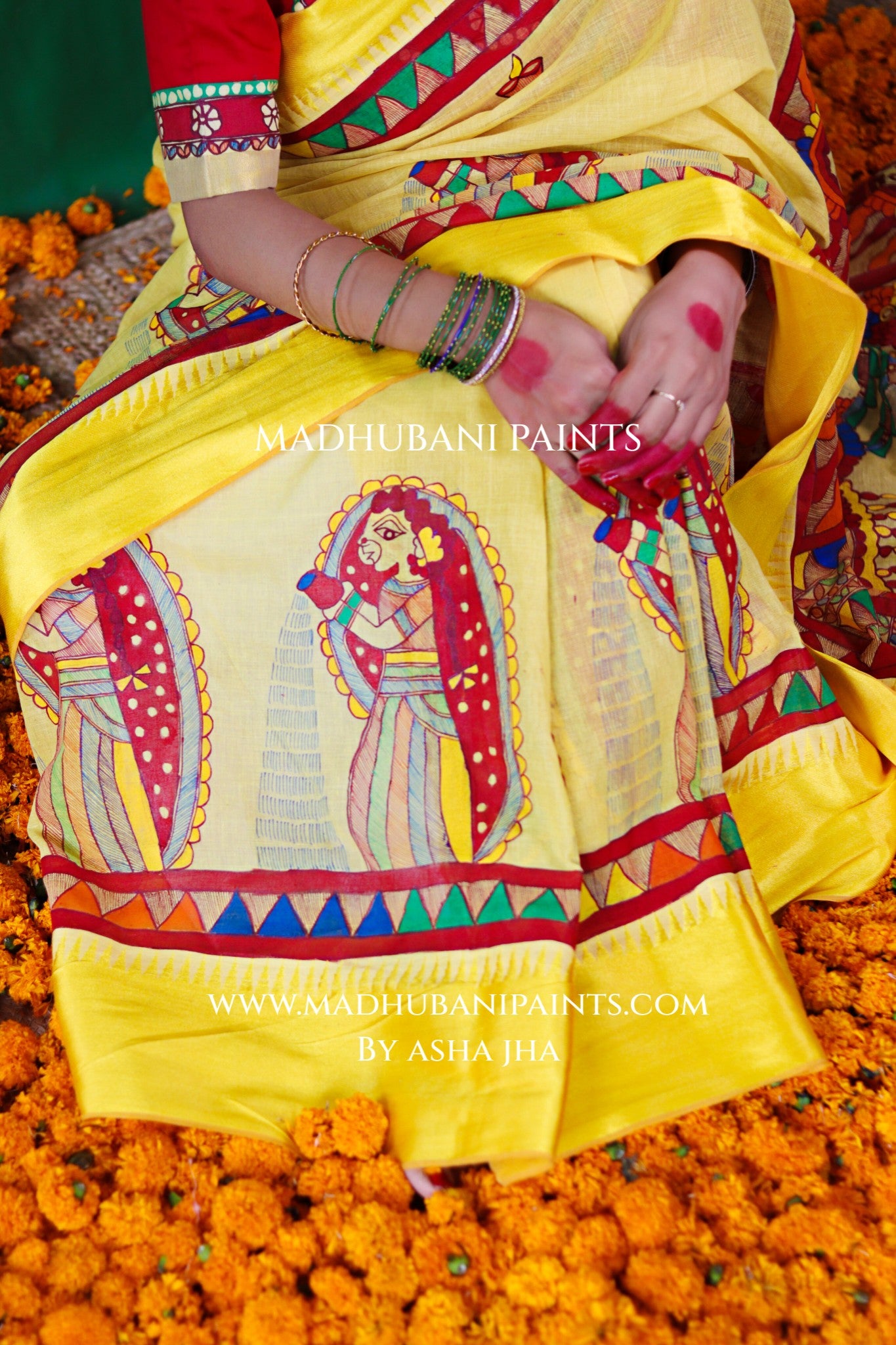 Chhath Puja Handpainted Madhubani Handloom Cotton Saree