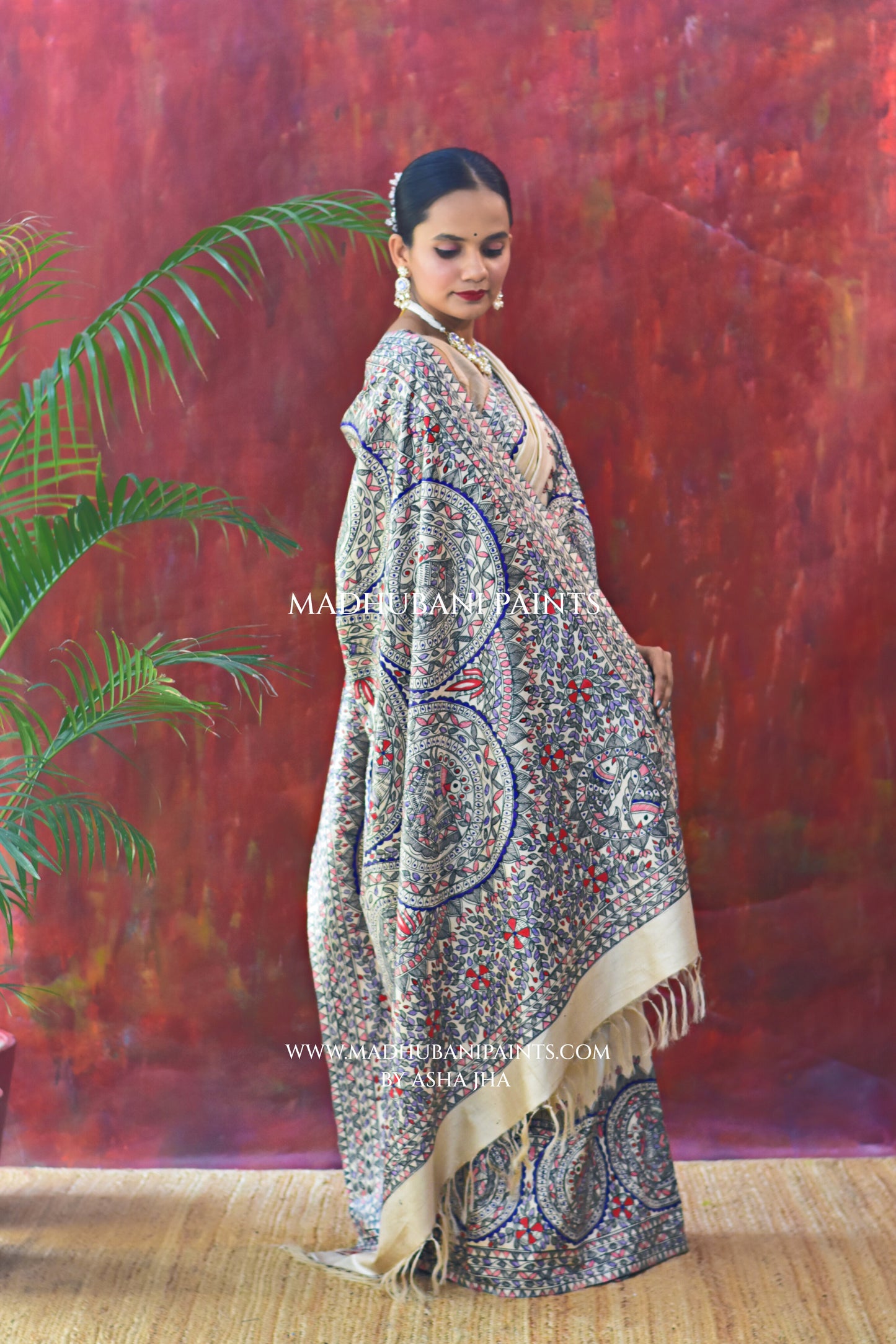 MITHILA Handpainted Madhubani Saree Blouse Set