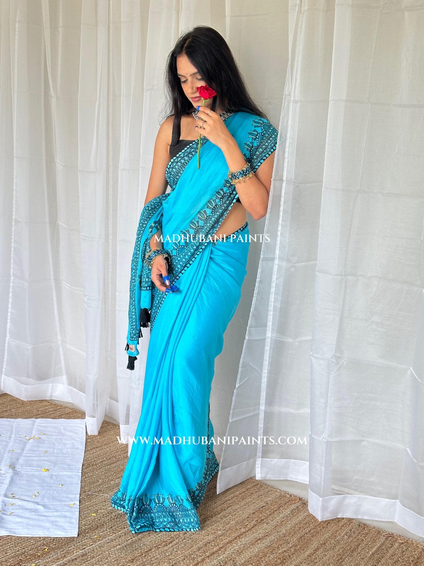 Aasmani Doli Hand-painted Madhubani Chiffon Saree