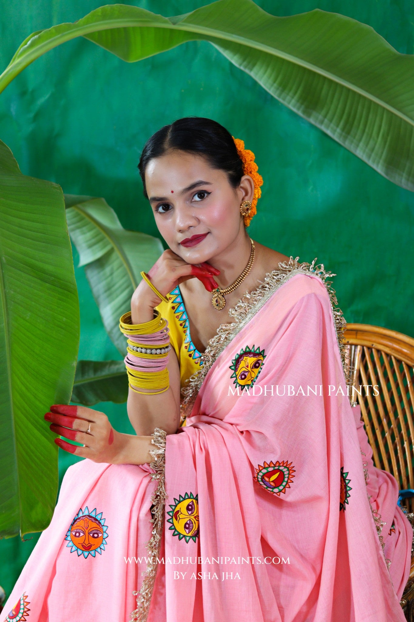 SURYA Chhath Puja Handpainted Madhubani Mul Cotton Saree