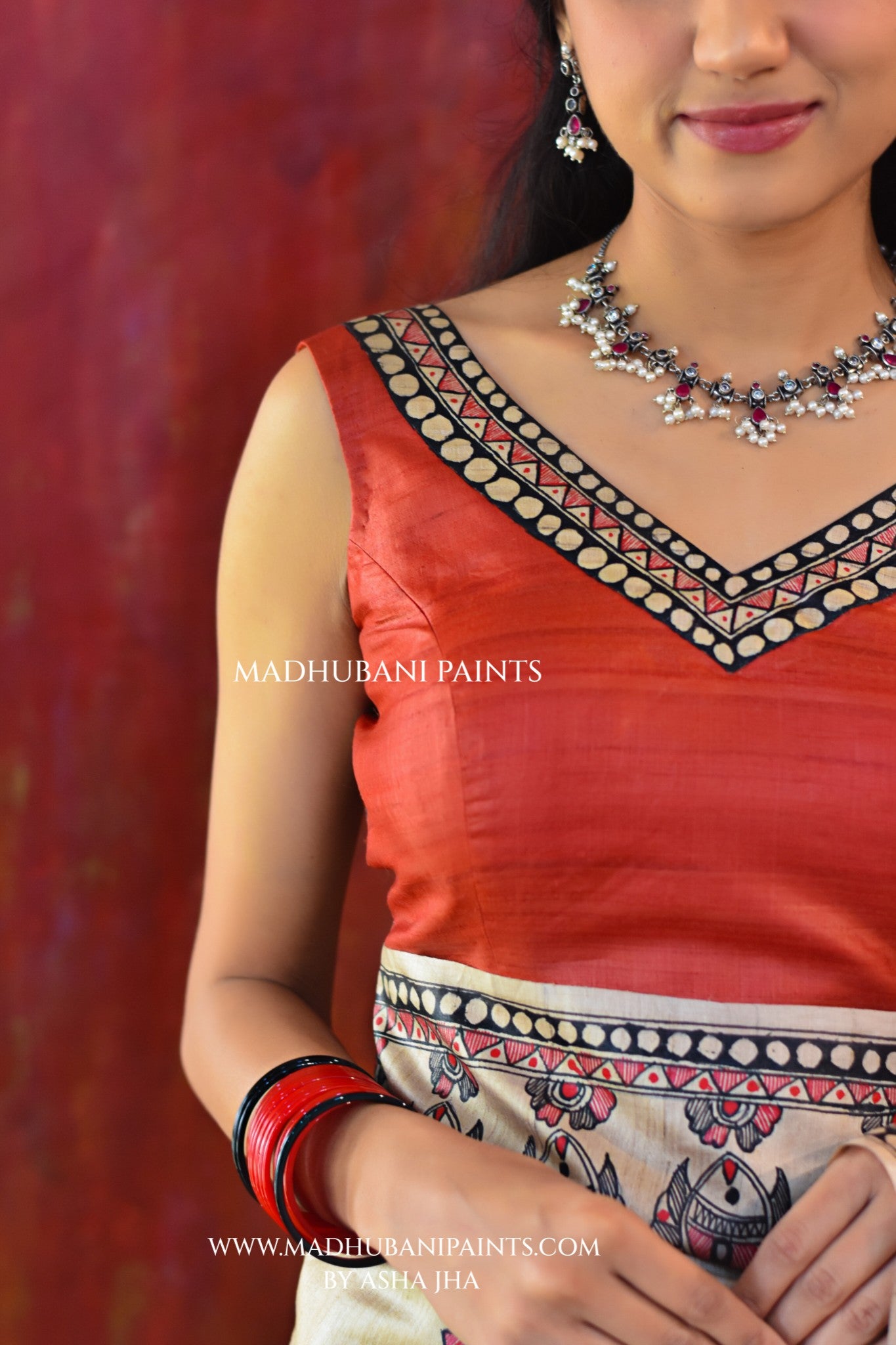 LAAL KAMAL MANDALI Hand-painted Madhubani Tussar Silk Saree